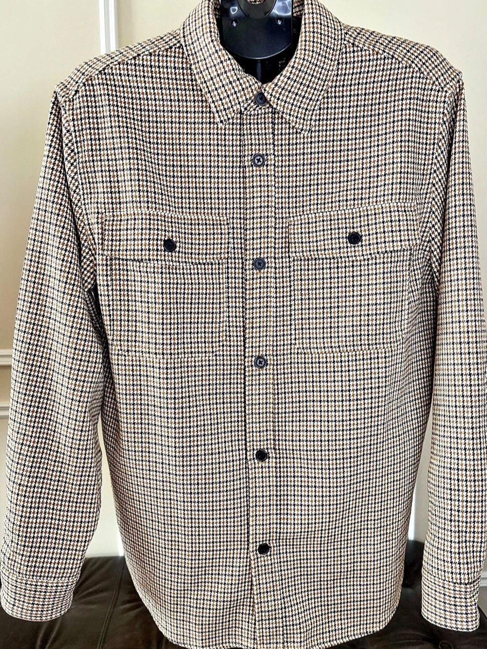 H&M Houndstooth Patterned Overshirt in Brown, White & Black